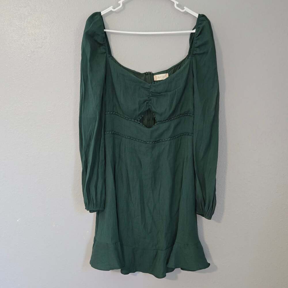Altar'd State Emerald Green Cutout Mini Dress Size Large Long Sleeve Boho Ruffle